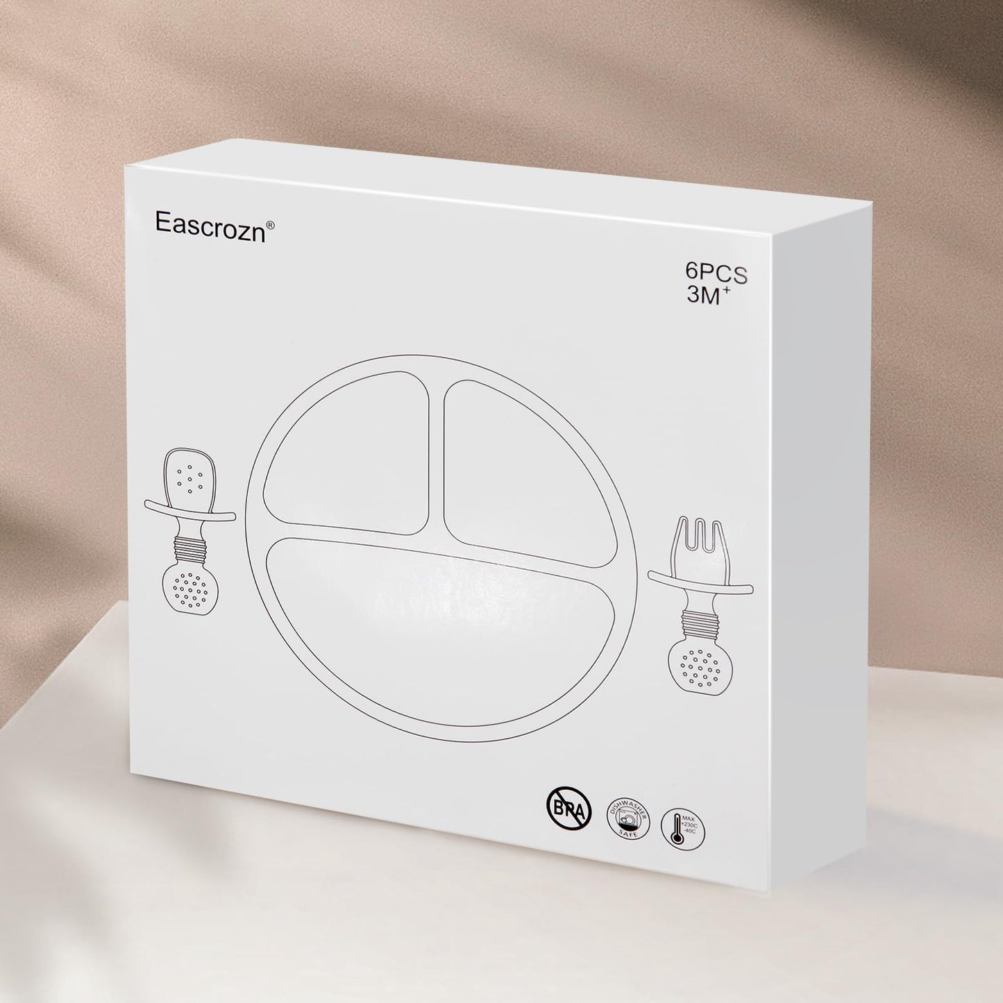 Eascrozn Silicone Feeding Set, 2 Pack Divided Toddler Plates with Suction, 2 Pack Utensils - Spoons & Forks, BPA Free, Baby Led Weaning Supplies