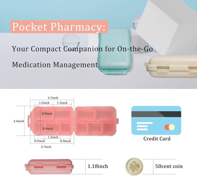 Pocket Pharmacy with Medicine Labels 146 Labels Travel Daily Pill Container Mini Medication Organizer Storage Pill Organizer Travel Essentials Pill Case 7 Day Pill Organizer (Purple, 1 Pack)