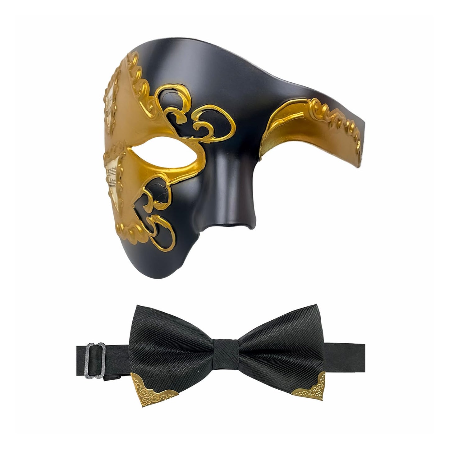 HyperFun Mens Masquerade Mask Phantom of The Opera Half Face Mask with Bowtie, Vintage Venetian Masks for Halloween Costume Party (Black Poets)