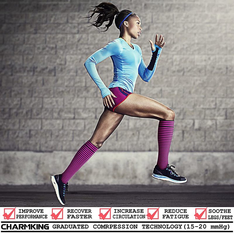 CHARMKING Compression Socks for Women & Men (8 Pairs) 15-20 mmHg Graduated Copper Support Calf Socks are Best for Pregnant, Nurses - Boost Performance, Circulation, Knee High Wide Calf(L/XL, Multi 41)
