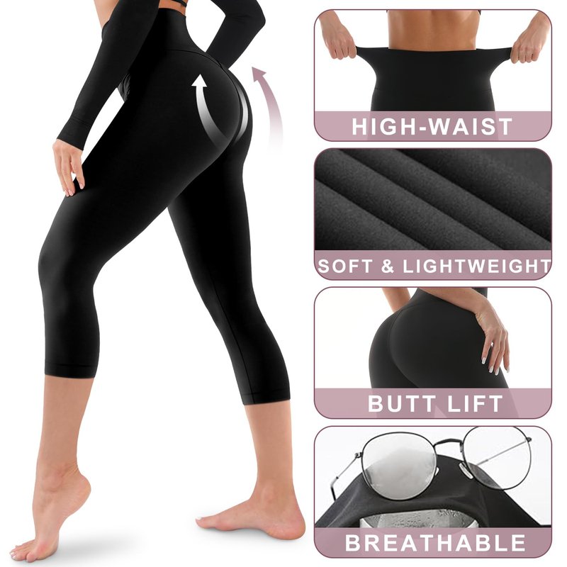 Laite Hebe High Waisted Leggings for Women - Capri Buttery Soft Yoga Pants for Workout Athletic Grey