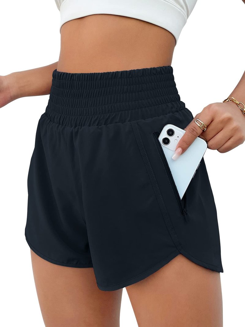 BMJL Women's Athletic Shorts High Waisted Running Short Pocket 2.5" Sporty Shorts Gym Elastic Workout Shorts(L,DarkBlue)