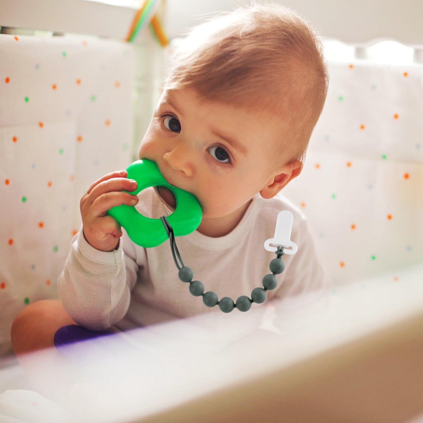 6-Pack Silicone Pacifier Clips for Babies, Safe Teething Beads, Rust-Free Holders, Baby Boy and Girl Essentials, Newborn Must-Have Accessories, BPA-Free