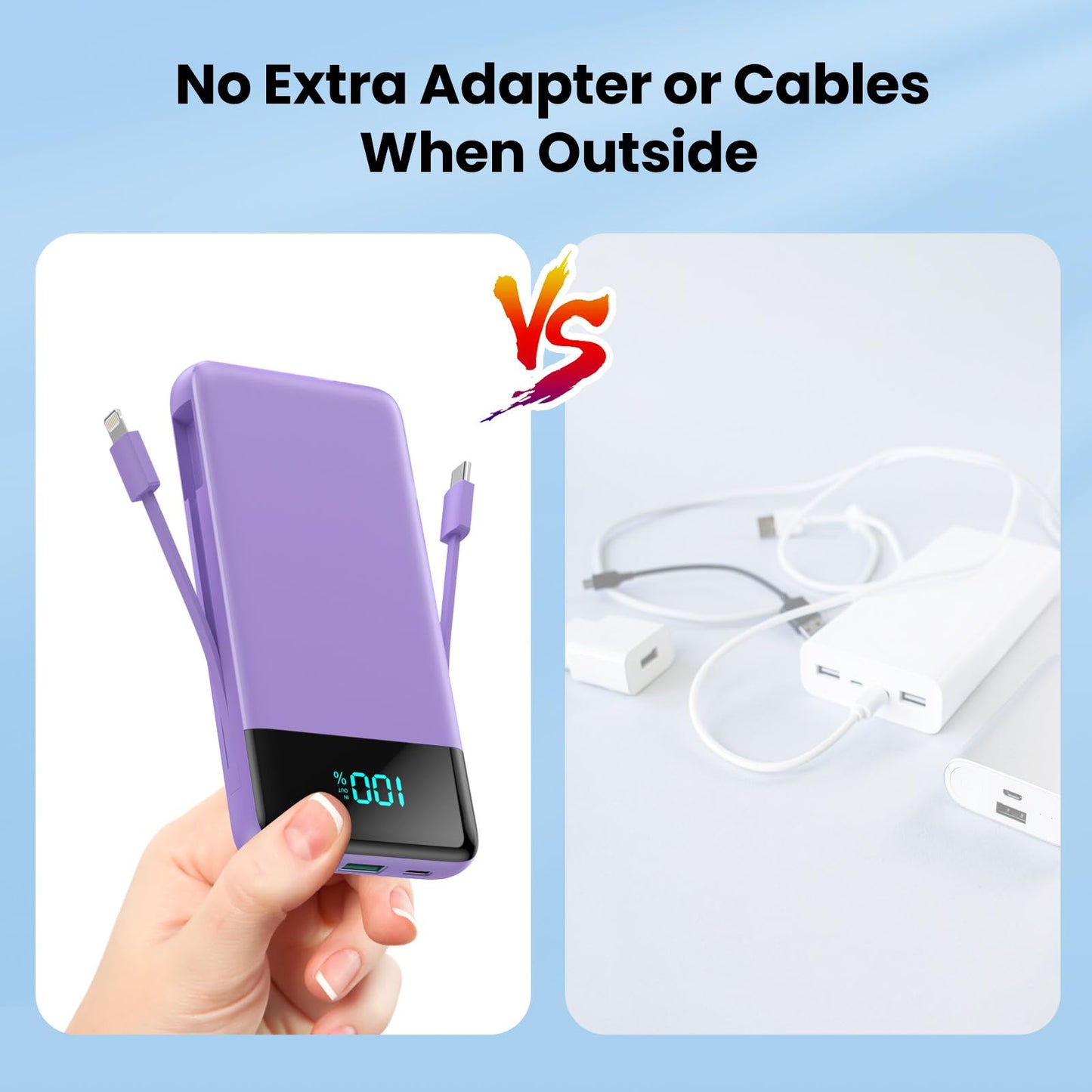 Portable Charger for iPhone with Built in Cables and Wall Plug,Upgraded 13800mAh Fast Charging USB C Power Bank,4 Outputs Travel Essential Battery Pack Compatible with iPhone 15/14/13,Samsung-Purple