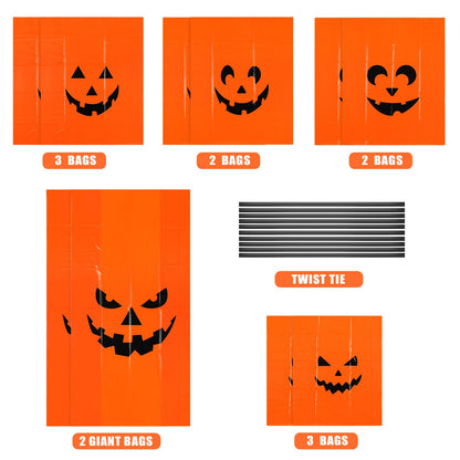 12Pcs Halloween Pumpkin Lawn Bags - Halloween Decorations Leaf Bags with 5 Designs, Halloween Party Favors Fall Halloween Trash Bags with Twist Ties for Yard Lawn Garden Halloween Decorations Outdoor