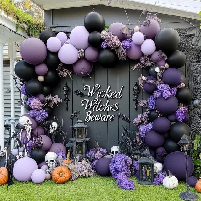 Black Purple Balloon Arch Kit Double Stuffed Dark Purple Black Balloon Garland for Halloween Ghost Witch Birthday Baby Shower Anniversary Party Decorations