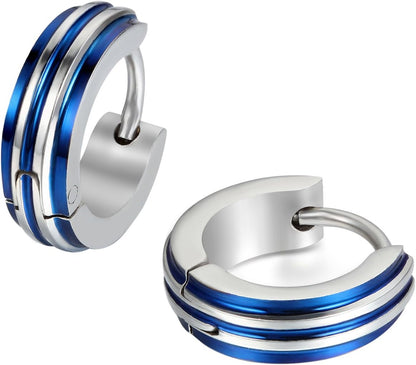 JewelryWe Jewellery Men's Stainless Steel Hoop Earrings Stud Earrings Blue Black Gold Silver