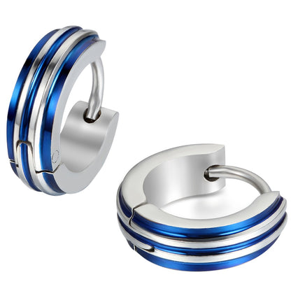 JewelryWe Jewellery Men's Stainless Steel Hoop Earrings Stud Earrings Blue Black Gold Silver