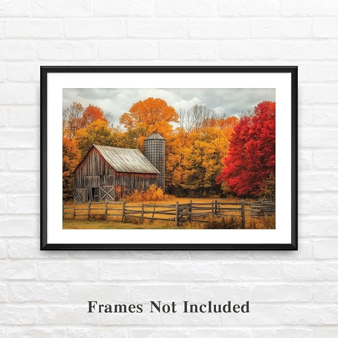 Yesad Yellow Barn Fall Canvas Wall Art, Autumn Fall Room Décor Country Landscape Prints Painting Posters Artwork Farmhouse Decor, Rustic Wall Décor for Living Room Bedroom (Unframed,24”x16”,Barn)