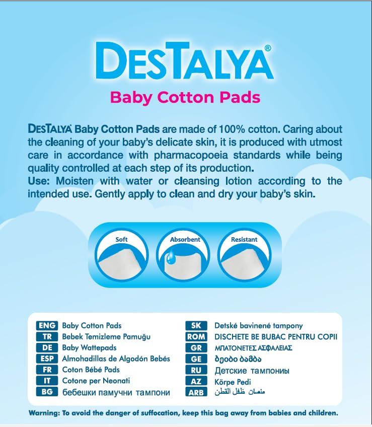 DESTALYA Baby Cotton Pads for Diaper Change | Large Cotton Squares for Sensitive Skin | Disposable Cleansing Wipes | Soft Washcloths for Personal Care, Makeup Removal (Maxi Pads 360)