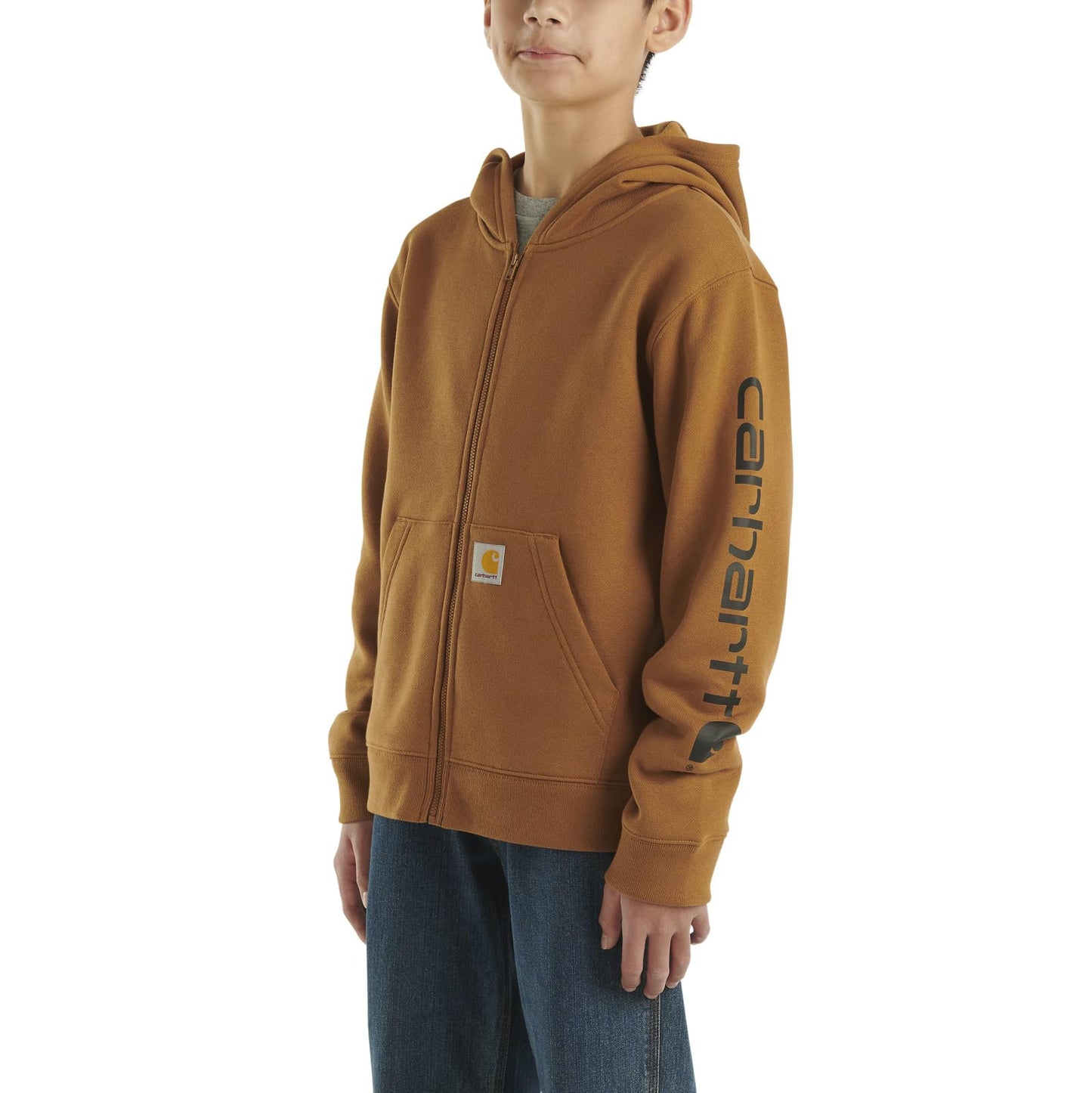 Carhartt Boys' Long-Sleeve Full-Zip Hooded Sweatshirt Hoodie, Carhartt Brown, 7
