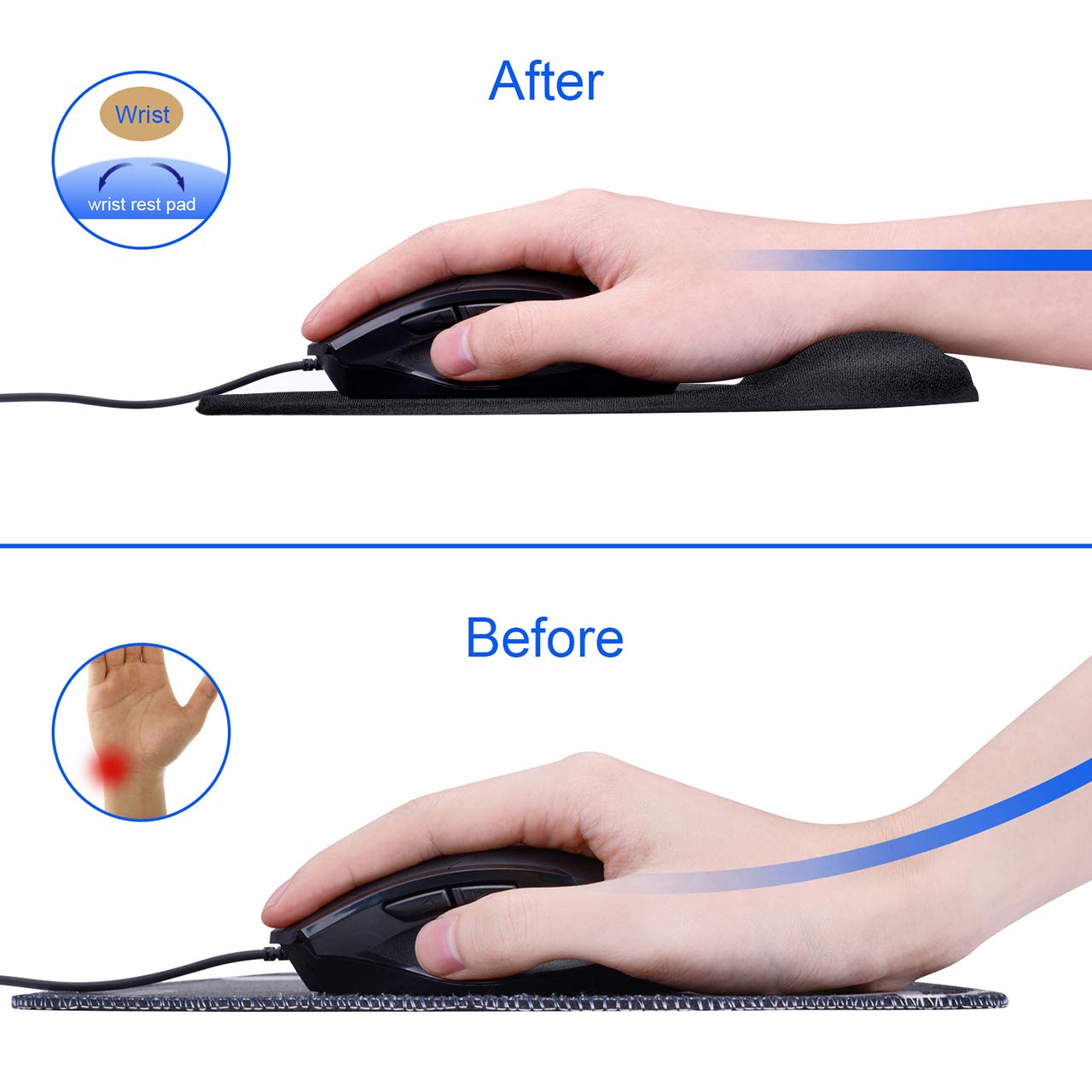 JIKIOU Ergonomic Mouse Pad with Gel Wrist Support, Comfortable Mousepad with Smooth Wrist Rest Surface and Non-Slip PU Base for Pain Relief Computer Laptop Office Home Black, 9.2 x 8.1 in