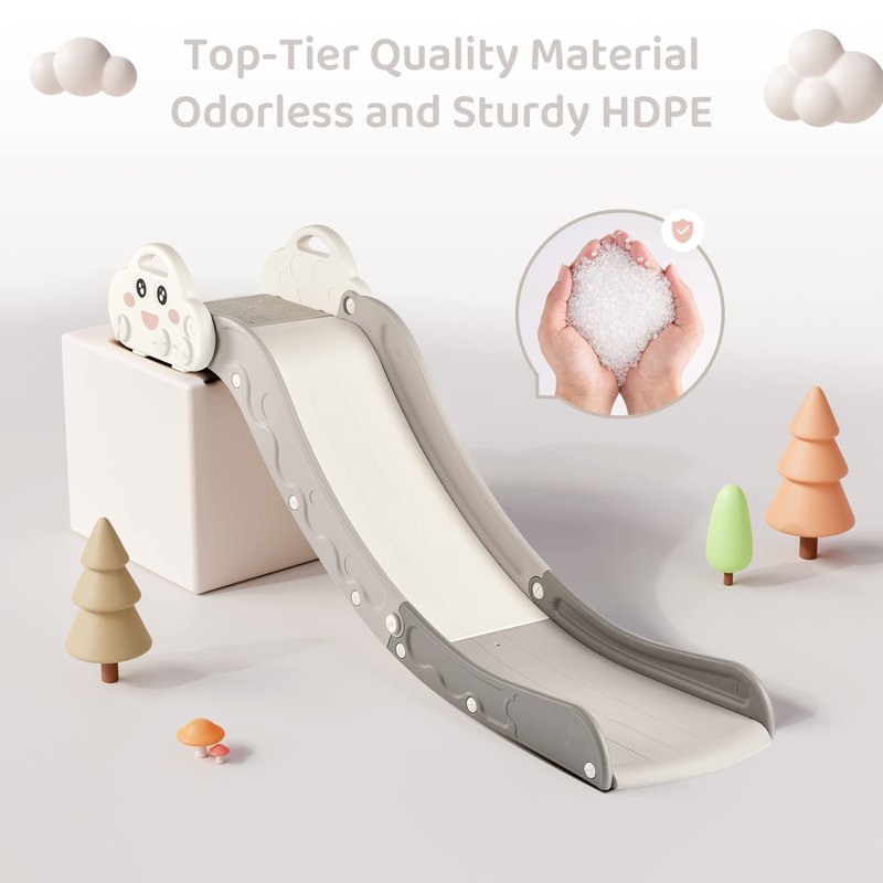 Indoor Kids Baby Couch Slide for Toddler 1-3, Sofa Slide Add-on Attachment for Bed Nugget Playgrounds, with Secure Base Guardrail, Gentle Slope Extended Buffer Zone, Fun Cute Cloud Design, White