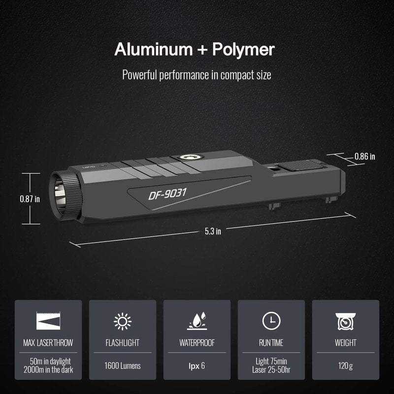 DEFENTAC 1600 Lumens Red Beam Light Combo Compatible with Mlok/Picatinny for Rifle, Weapon Light with with Momentary Strobe, Rechargeable