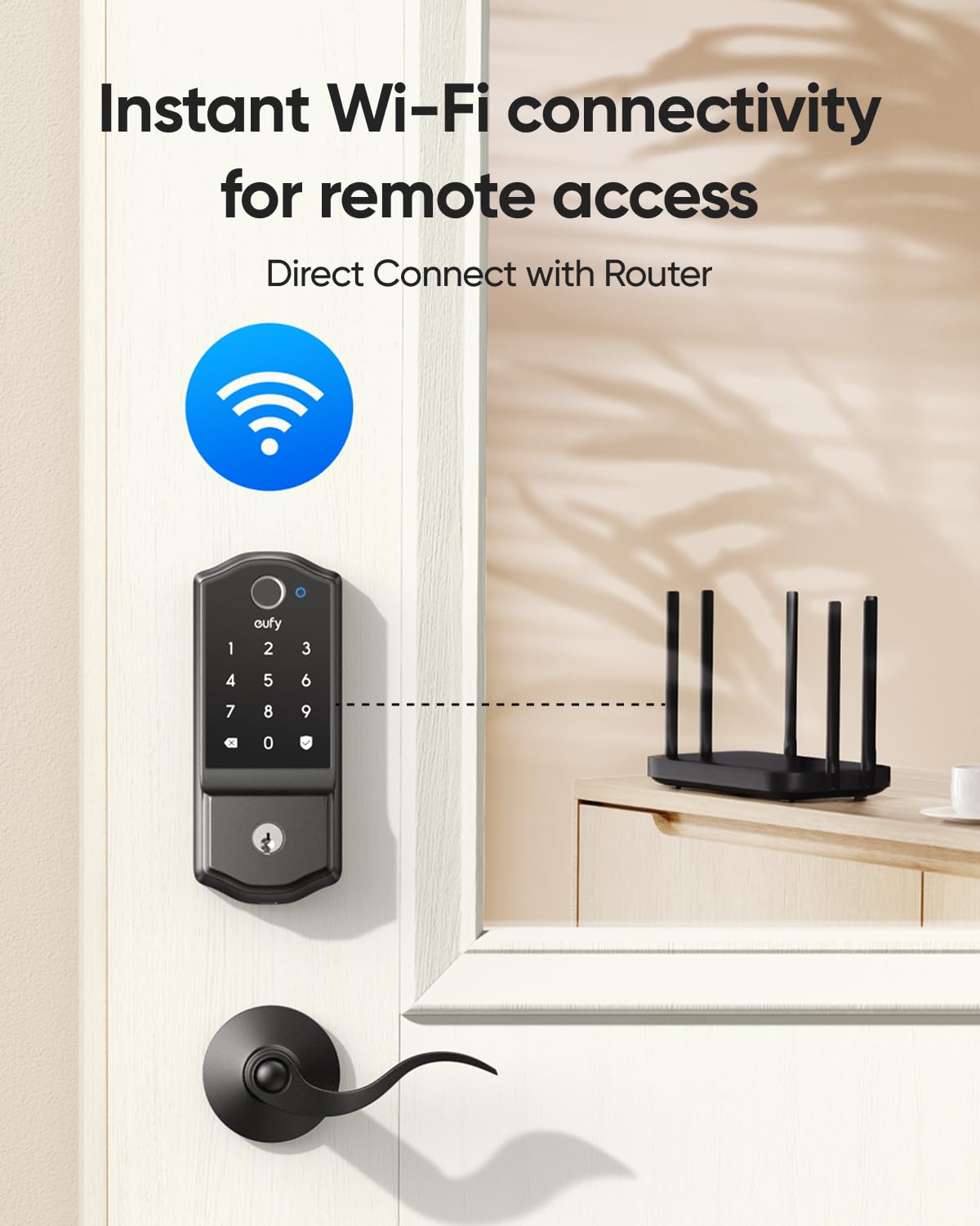 eufy Security Smart Lock C220 with Door Lever, Fingerprint Keyless Entry Door Lock, Built-in Wi-Fi, App Remote Control, Front Door Deadbolt, 8 Months Battery, Reliable Power, IP53 Waterproof
