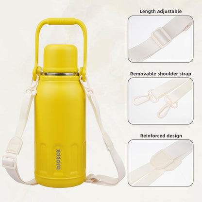 BJPKPK Insulated Thermal Water Bottle Double Wall with Handle and Lid 50oz Stainless Steel Water Bottles for Cold and Hot Beverages,Yellow