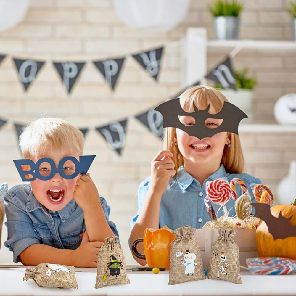 CCINEE 36pcs Burlap Halloween Party Bags Novelty Linen Jute Bags 4" x 6" for Halloween Gifts Packing Party Decoration Supplies
