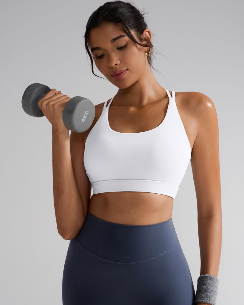 RUNNING GIRL Sports Bras for Women,Strappy Back Workout Bras Padded Supportive White Sports Bra Plue Size(WX2354 White,M)