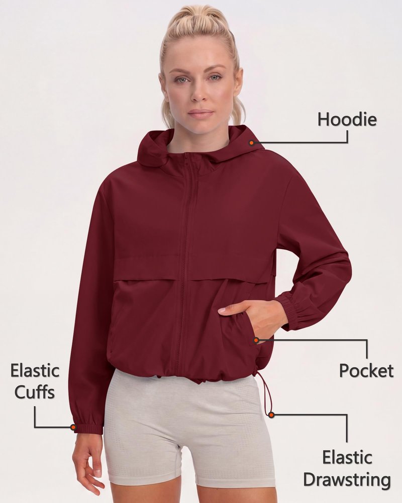 Locachy Women's Lightweight Athletic Workout Hoodie Long Sleeve Full Zip Gym Running Outdoor Jacket Burgundy L
