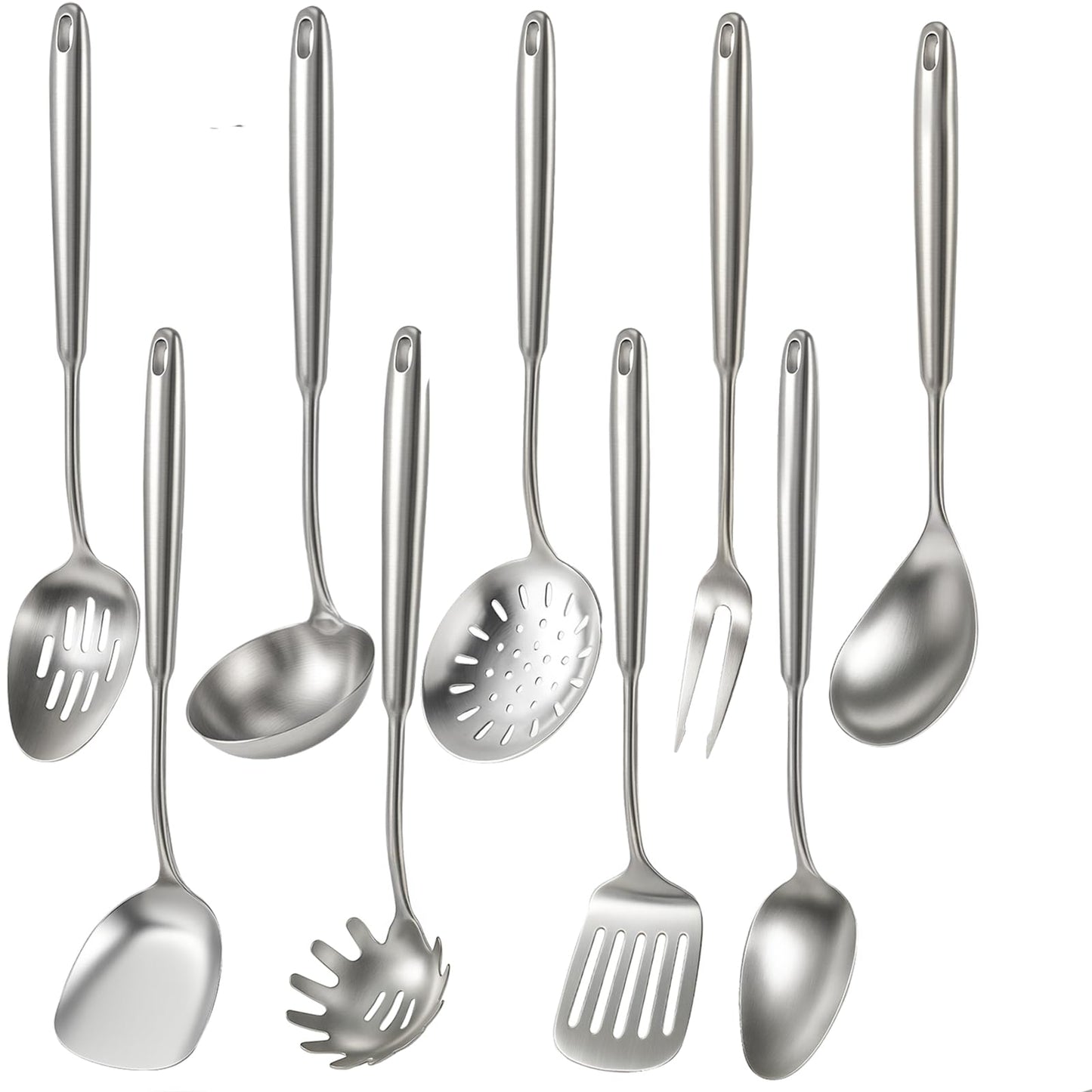 5 Pcs Newness Cooking Utensils Set, 304 Stainless Steel Kitchen Utensils Set, Metal Kitchen Accessories, Include Soup Ladle, Slotted Skimmer Spoon, Spaghetti Spoon and Spatula, Dishwasher Safe
