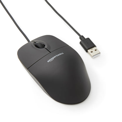 Amazon Basics 3-Button USB Wired Mouse with Scrolling and Tracking - Standard, Black