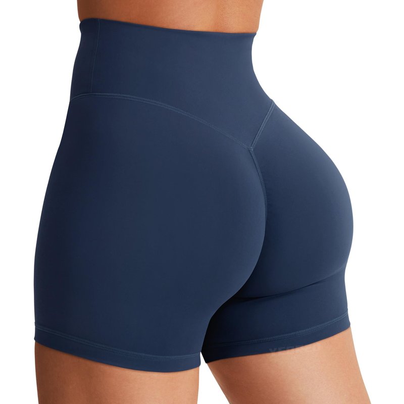YEOREO Women's Biker Shorts 4.5" / 6" Workout Gym Shorts Craze High Waist Tummy Control Hidden Scrunch Running Yoga Navy Blue L