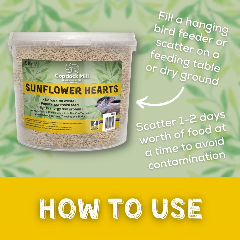 Copdock Mill Sunflower Hearts Bird Food 3.2kg / 5L Tub – No Mess Sunflower Hearts for Wild Birds – Bird Seed Suitable for Sunflower Seeds Feeders & Bird Tables