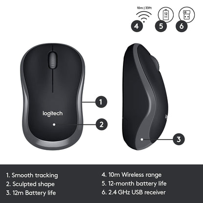 Logitech MK330 Wireless Keyboard and Mouse Combo for Windows, 2.4 GHz Wireless with USB-Receiver, Portable Mouse, Multimedia Keys, Long Battery Life, PC/Laptop, QWERTY UK Layout - Black