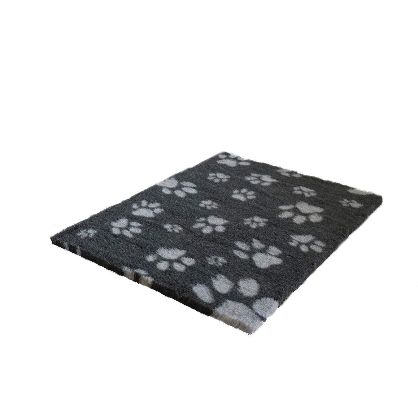 Vet Fleece Bedding | Vet Bed Original Non-Slip | for Puppys and Dogs | Manufactured in our British Mill| 40" x 30" (1.00m x 0.75m) Charcoal with Grey Multi-Paws | Quick Drying | Washable | Dog Bed