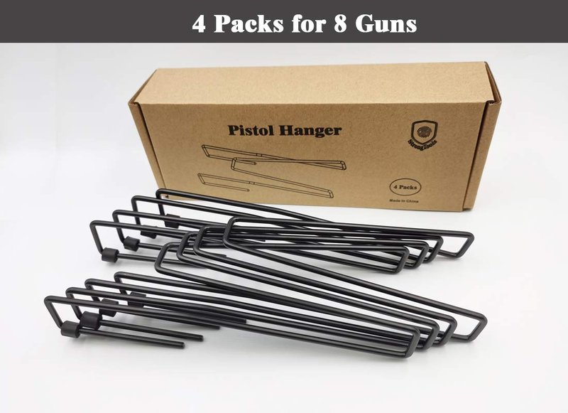 StrongTools Handgun Hanger, Pistol Rack for Gun Safe Shelf or Bookshelf, Pistol Organizer for Displays and Cabinet (4 Packs for 8 Guns)
