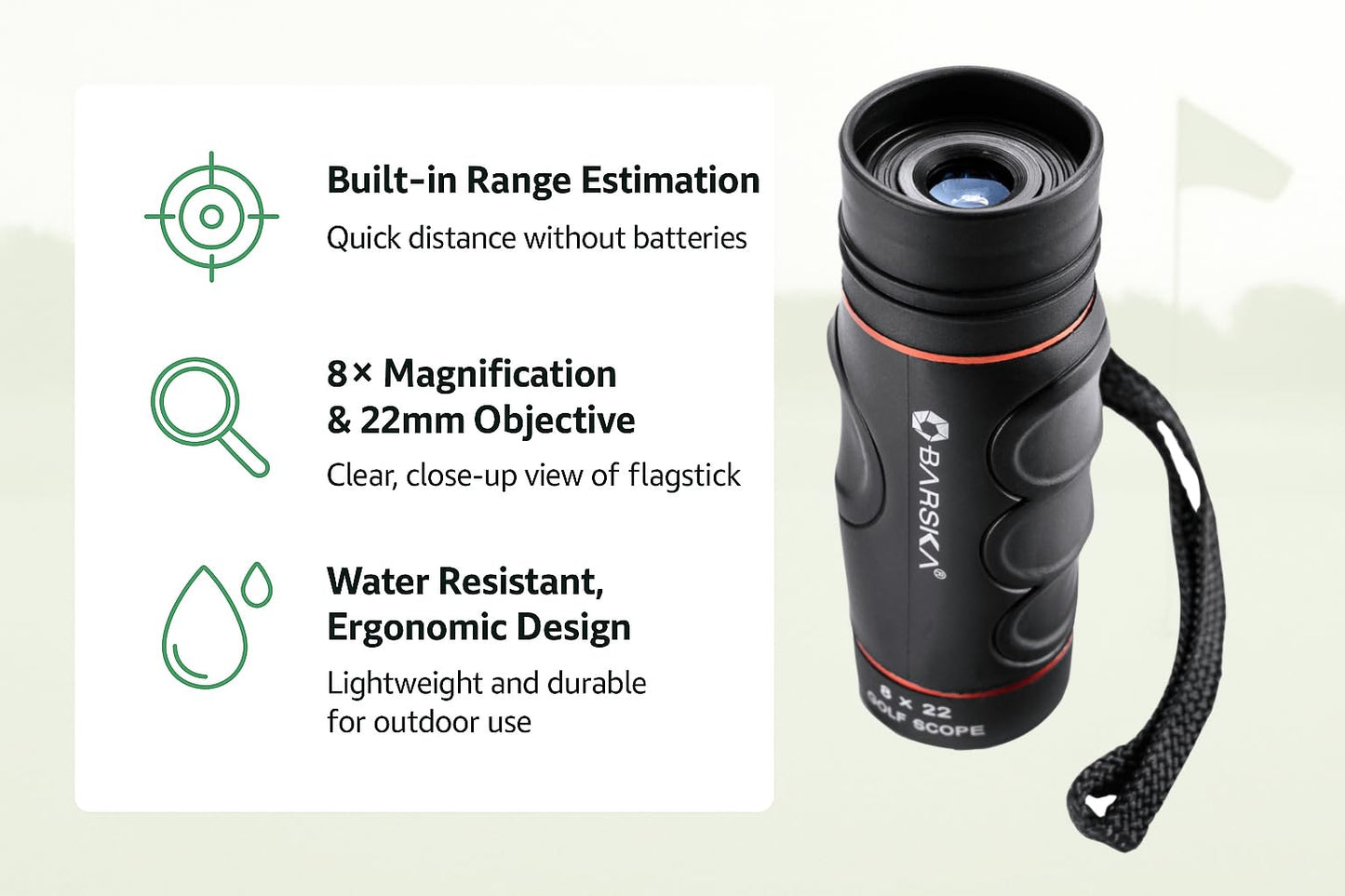 Barska Blueline 8x22 Waterproof Golf Scope Monocular with Built-in Internal Distance Reticle