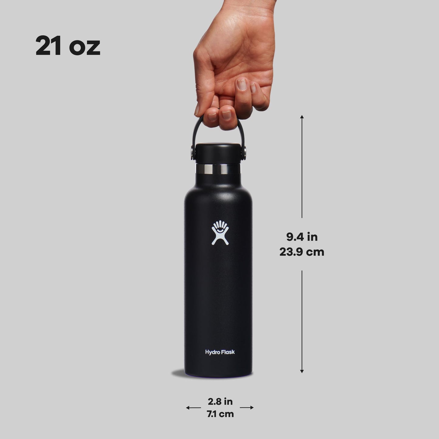 Hydro Flask Water Bottle - Insulated Stainless Steel - Non Spill, Leakproof in 21 Oz Black