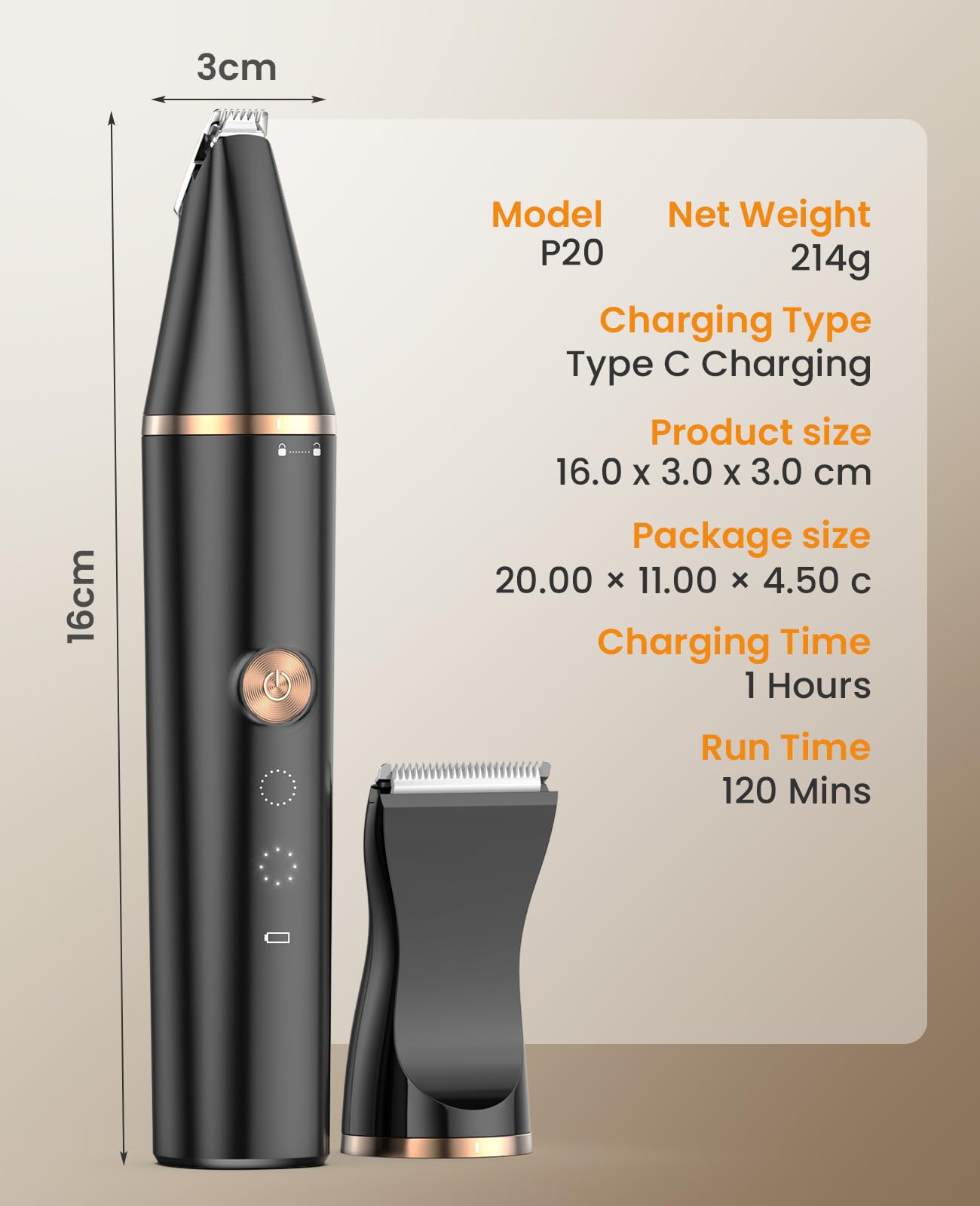 oneisall Dog Paw Trimmer with Double Blades,Silent Dog Clippers Cat Paw Trimmer Shaver for Dogs Cats Face,Eyes, Ears