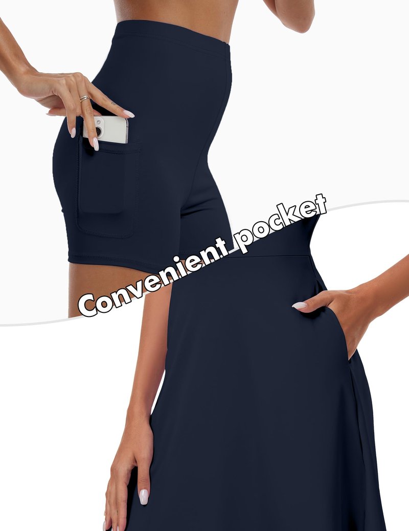 FKEEP Women's Golf Tennis Dress V-Neck with Shorts and Pocket Workout Athletic Dresses (Midnight Blue, S)