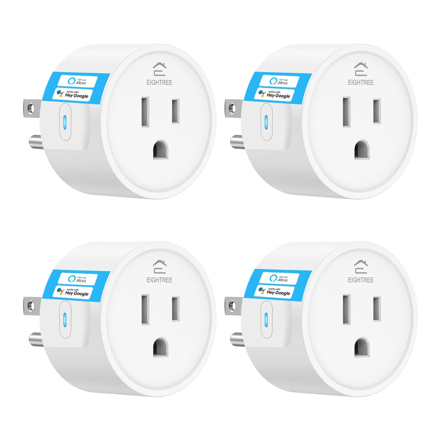 EIGHTREE Smart Plug, Smart Plugs That Work with Alexa and Google Home, Compatible with SmartThings, Smart Outlet with WiFi Remote Control and Timer Function, 2.4GHz Wi-Fi Only, 4 Packs