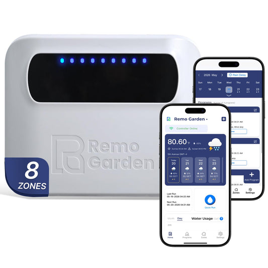 Remo Garden Smart Sprinkler Controller – 8 Zone WiFi Irrigation Controller with App, Weather-Based Scheduling, Easy DIY Setup