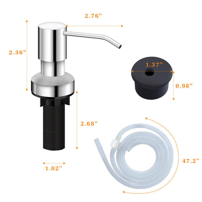 Sink Soap Dispenser for Kitchen Sink, Countertop Built in Sink Soap Dispenser with 47” Extension Tube kit, No Need to Fill The Little Bottle Again (Gray)