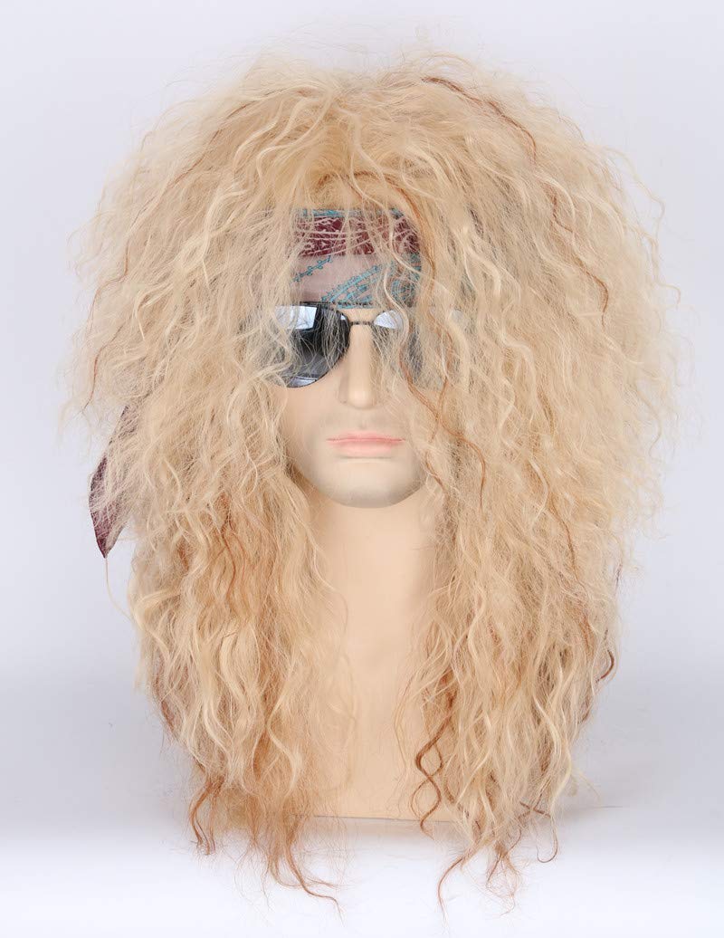 Topcosplay Men Women Blonde 80s Wigs Long Curly Rocker Disco Halloween Costume Mullet Wig