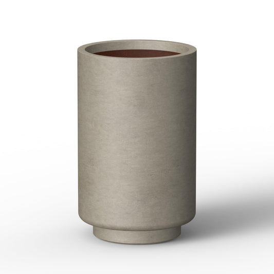 Kante 15.7 Inch Tall Concrete Planter, Round Pedestal Design Garden Pot for Indoor Outdoor Plants, Modern Garden Pot with Drainage Hole, Weathered Concrete Finish with Painted Interior