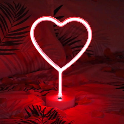 BHCLIGHT Pink Heart Neon Sign, Valentines Day LED Neon Light Battery Operated or USB Powered Valentines Pink Heart Lights, Table Lamp for Galentines Day Decorations, Wedding, Gifts for Women, Lover