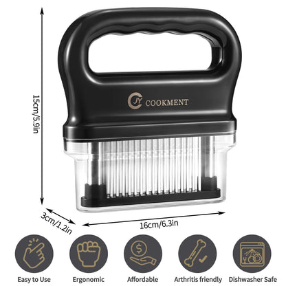 JY COOKMENT Meat Tenderizer with 48 Stainless Steel Ultra Sharp Needle Blades, Kitchen Cooking Tool Best for Tenderizing, BBQ, Marinade