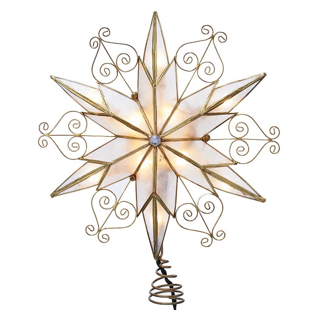 Kurt Adler 10-Light 6-Point Capiz Star Treetop with Scroll Design