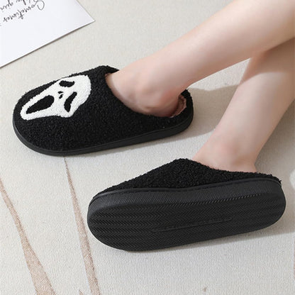 V OPXIN Halloween Slippers for Women Men Pumpkin Spooky Ghost Slippers Cozy Plush Warm Slip-on House Slippers Shoes for Indoor Outdoor Halloween Gifts