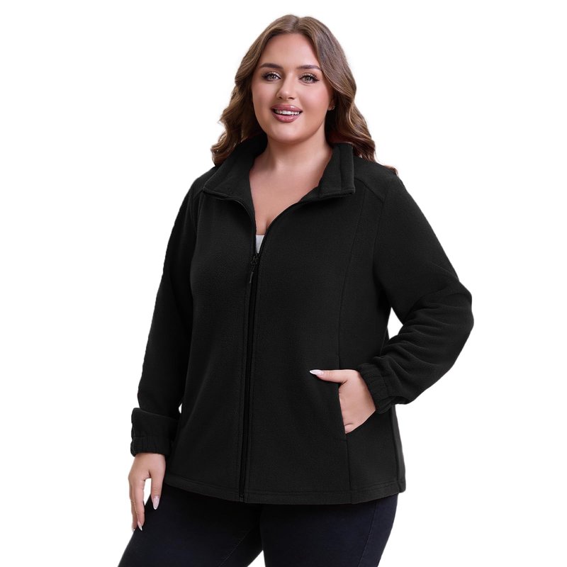 HHE Women Plus Size Fleece Jacket Zip Up Lightweight Soft Polar Fleece Jacket (Black, 2X)