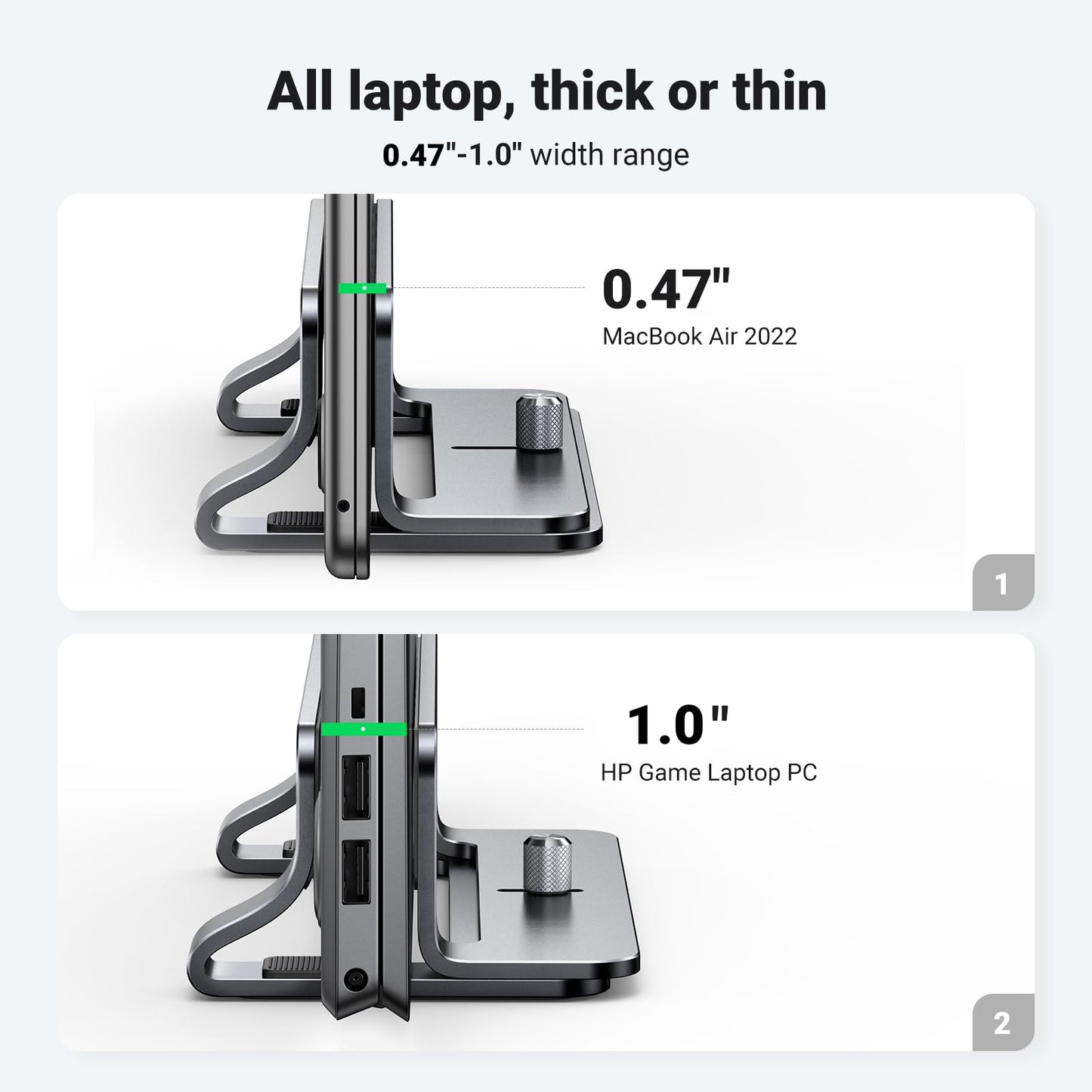 UGREEN Vertical Laptop Stand for Desk Adjustable Laptop Holder Dock Aluminum Desktop Stand, Compatible for MacBook Air Pro, Microsoft Surface(Grey)