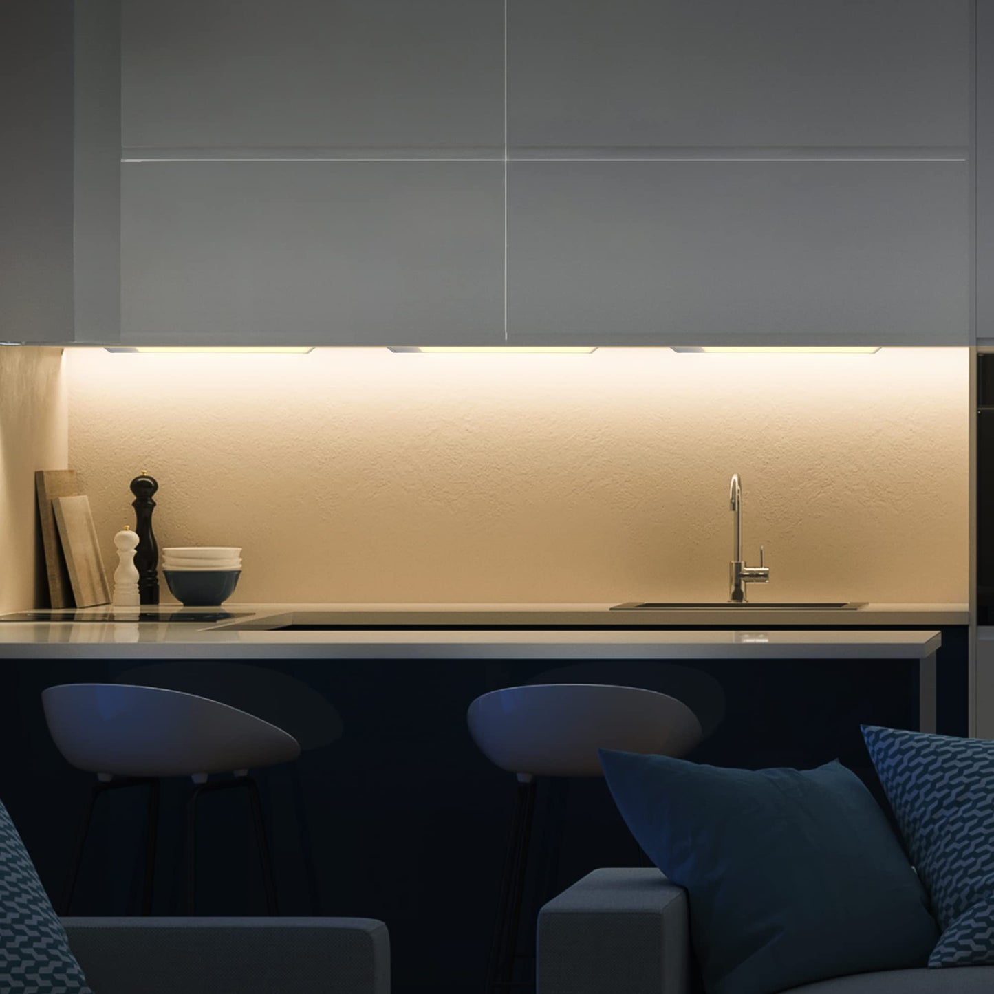 B.K.Licht - LED Strip with On/Off Switch, Warm White Light Colour, Includes Plug Cable, Under-Unit Light, Kitchen, LED Light Strip, Kitchen, Cabinet Lighting, Kitchen Lamp, 57.5 x 4.9 x 1.3 cm, Titanium-Coloured