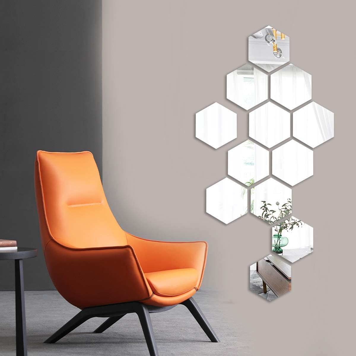 MCLEULLA 12 Pcs Acrylic Mirror Wall Stickers Hexagon Plastic Wall Stickers for Home Decor Living Room Bedroom Over Sofa or TV Gold (silver)