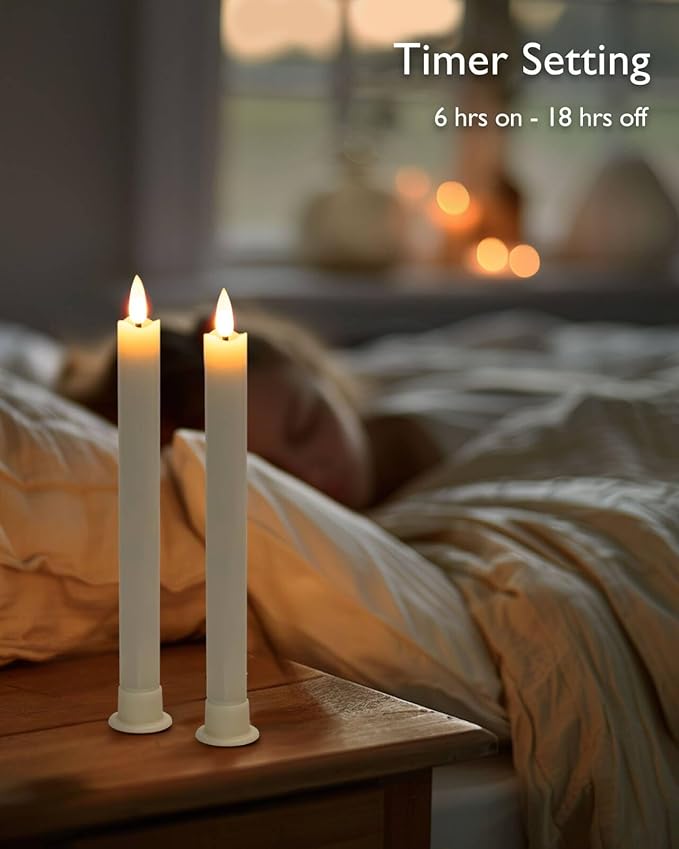 Homemory Real Waxy Flameless Taper Candles with Remote Timer, LED Candlesticks Flickering, Battery Operated Candles, 9.6 Inches for Home Christmas Wedding Celebration Decor, White, Pack of 6