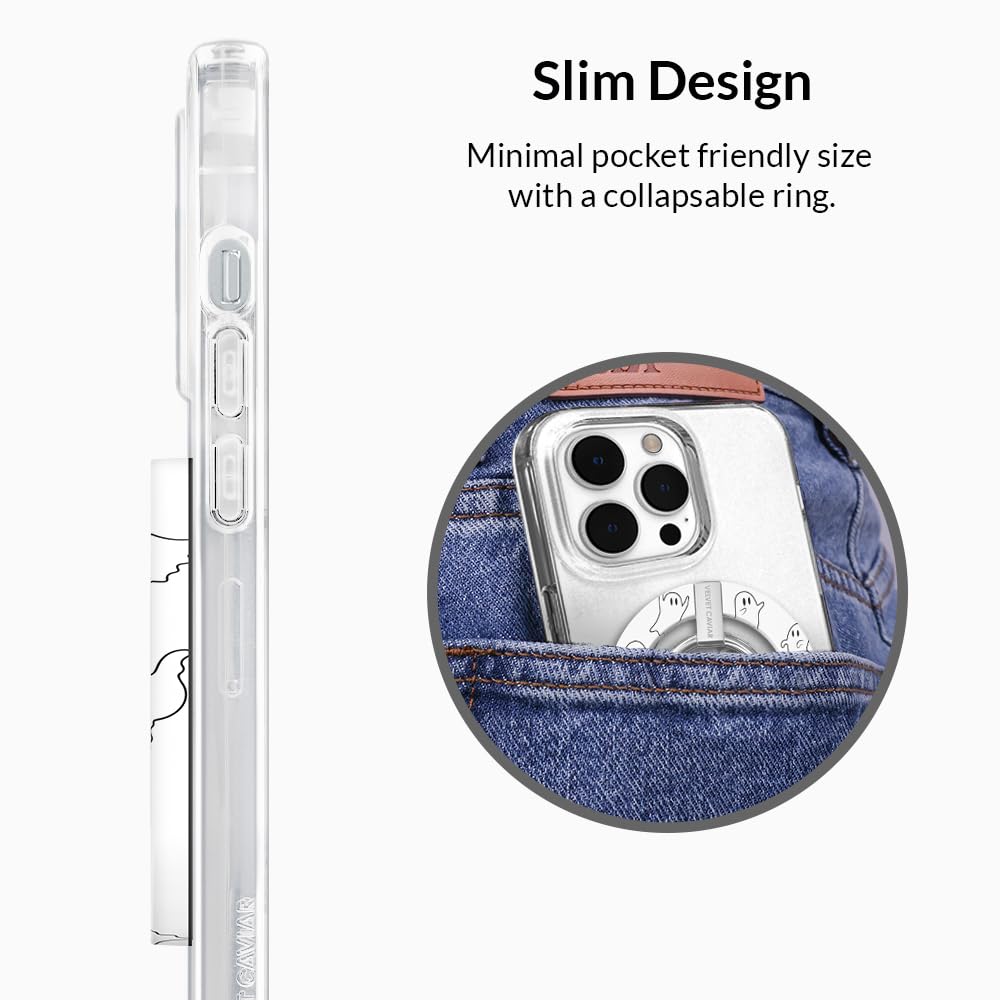 VELVET CAVIAR Compatible with MagSafe Phone Grip - Magnetic Ring Holder with Adjustable Stand - Removable MagSafe Accessories for iPhone 16, 15, 14, 13, 12 (Halloween Ghost)