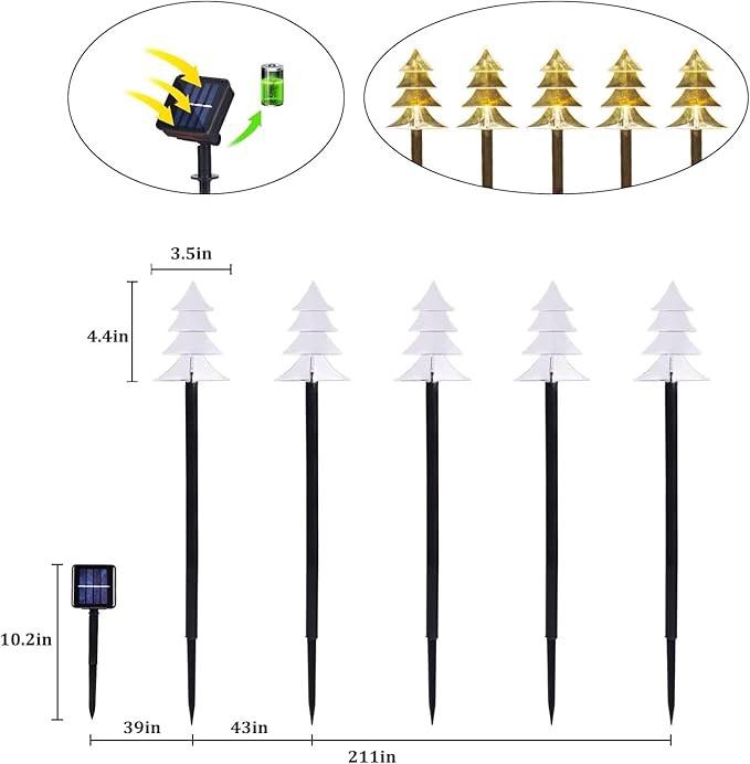 Christmas Solar Pathway Lights, Solar Tree Lights with Stake Landscape Lights Outdoor Waterproof Christmas Decorative Lights for Garden Yard Lawn Patio Walkway, 10 Pack